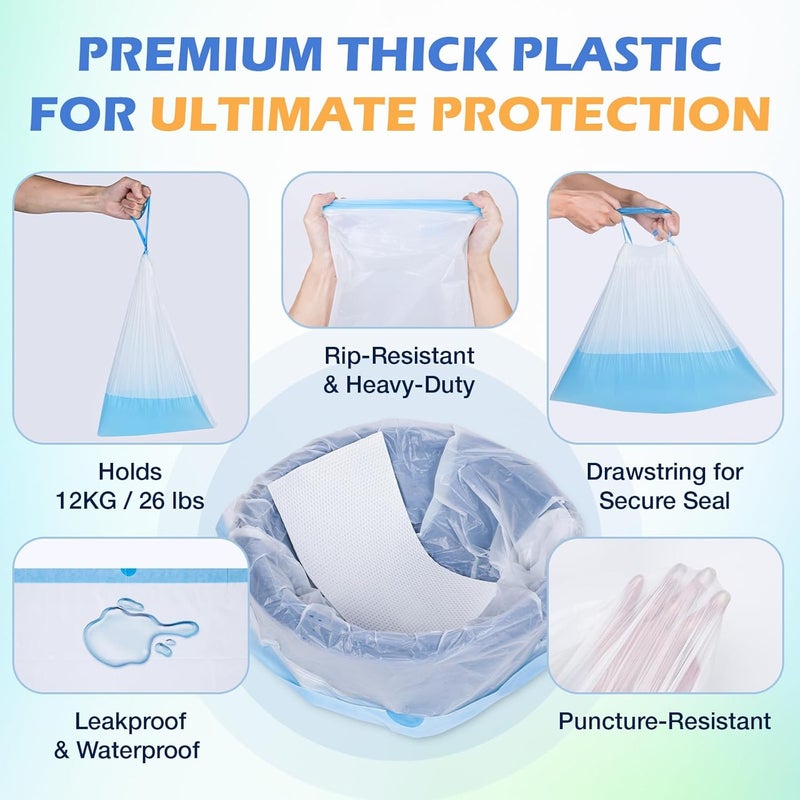 CHMI 150 Pack Commode Liners with Absorbent Pads，150 Disposable Commode Bags and 150 Pads,Universal Fit All Standard Toilet Chair Bucket， Bucket Toilet，Portable Commode Poop Bags for Commode Chair - Image 5